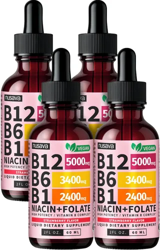Vista 15 de NUSAVA Vitamina B12 5000mcg con gotas líquidas B6 y B1, cereza negra
