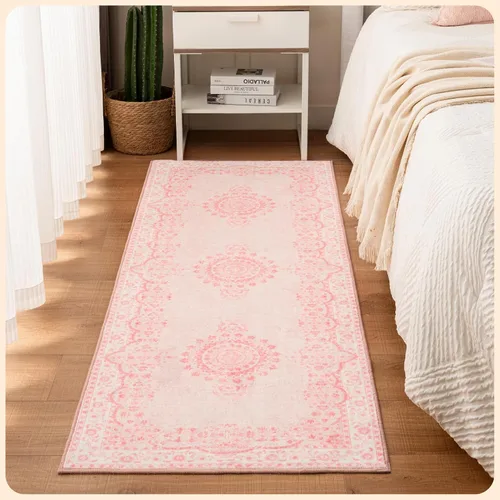 Vista 167 de Istana Alfombra larga antideslizante de 2.5 x 8 para el hogar, para pasillo y cocina, lavable, sedosa y suave al tacto, elegante, color azul y marfil