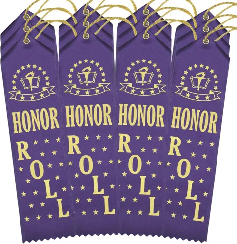 Vista 5 de RibbonsNow Cintas de premio Honor Roll - 25 cintas moradas reales con tarjeta y cuerda