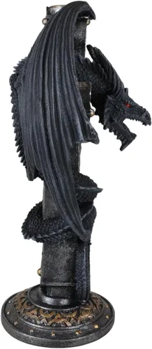Vista 4 de Ebros Gift Fantasía medieval Bahamut Demon Guardian Altar Drake Dragón Enrollado En Celta Nudo Cruz Crucifijo Taper Candleholder Desktop Figurine