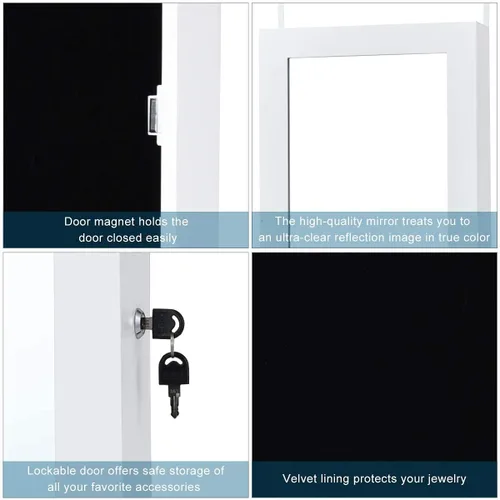 Vista 7 de Giantex Armario de joyería para colgar en la pared, armario de joyería con cerradura con espejo de longitud completa, 15 luces LED, organizador