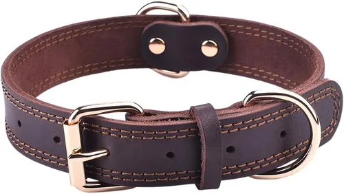 Vista 13 de Collar de perro de cuero genuino, collar de perro resistente para perros pequeños, medianos, grandes y extra grandes