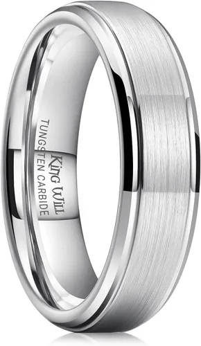 Vista 24 de King Will Anillo de Boda Clásico de Tungsteno para Hombre, Anillos de 6/7/8/9/10mm de Ancho, Acabado Pulido, Borde de Escalón Mate, Ajuste Cómodo