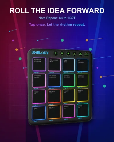 Vista 5 de Controlador inalámbrico MIDI Pad, 16 almohadillas RGB sensibles a