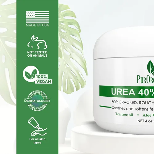 Vista 2 de PurOrganica Crema para pies Urea 40% – Dermatológicamente probada, reparación intensiva para talones secos y agrietados, callos, callos y pies
