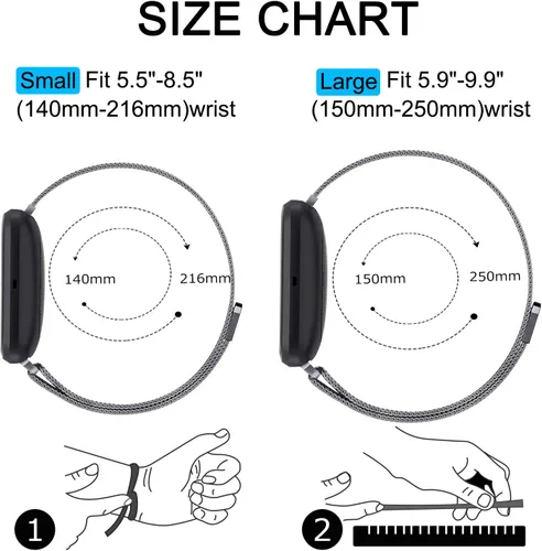 Vista 5 de Amzpas Bandas compatibles con Fitbit Versa 3/4 Fitbit Sense/Sense 2, correa magnética ajustable de acero inoxidable transpirable para Fitbit Versa