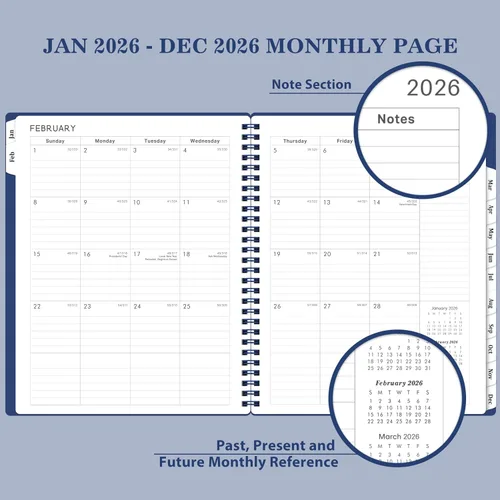 Vista 3 de Agenda 2026 – enero 2026 – diciembre 2026, 8 x 10 pulgadas, planificador calendario 2026, planificador semanal y mensual encuadernado en espiral