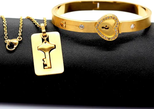Vista 4 de Uloveido Collar con dije de llave de escudo y pulsera con candado para niñas, niños, pareja, collar, pulsera para hombres y mujeres, regalo