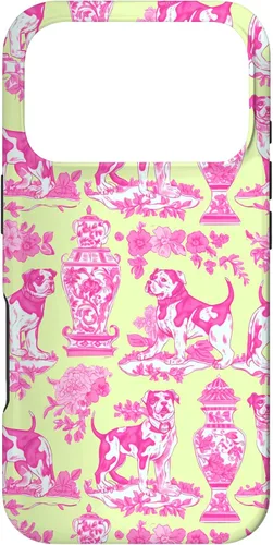 Vista 30 de Chinoiserie Dog Yellow Pink Toile Preppy Grandmillennial Case for iPhone 16