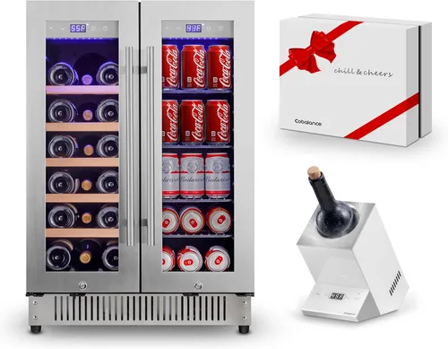 Vista 10 de Cobalance Refrigerador de vino y bebidas de doble zona de 24 pulgadas, enfriador de 72 latas y 20 botellas y enfriador de vino de una sola botella