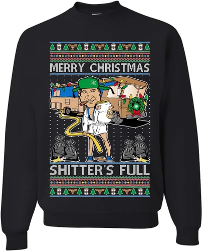 Vista 16 de Wild Bobby Sudadera con gráfico de cuello redondo con texto en inglés "Merry Christmas Shitter's Full Funny Ugly Christmas" Negro (black Hoodie)