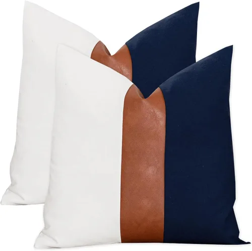 Vista 9 de Juego de 2 fundas de almohada negras y marrones de 18 x 18 pulgadas, fundas de almohadas modernas con rayas estilo granja para sofá, sala de estar