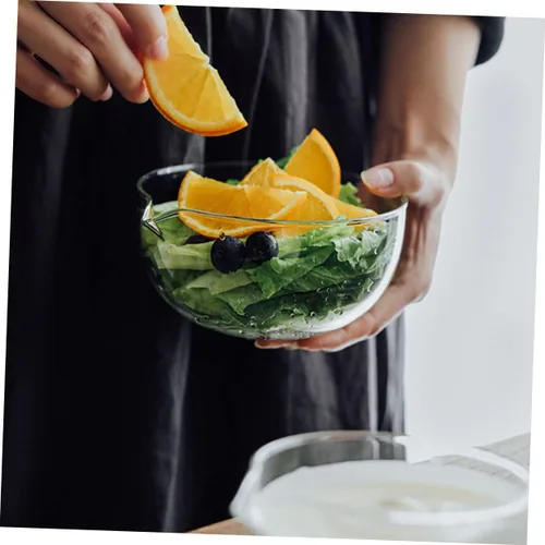 Vista 2 de Luxshiny Tazón de vidrio resistente al calor con boquilla y tapa, pequeño tazón de vidrio transparente para servir en microondas y masa de pizza