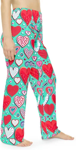 Vista 4 de Pantalones de pijama con corazones turquesa