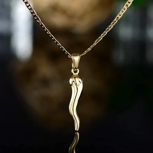 Vista 6 de Barzel 18K Gold Plated Flat Marina Chain With Italian Horn Necklace Cornicello - Made In Brazil