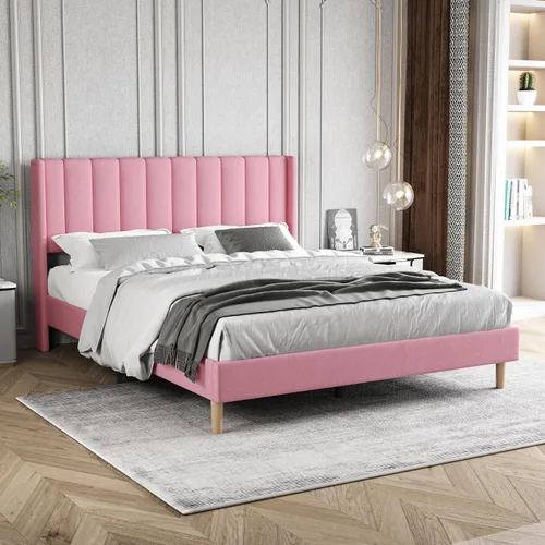 Vista 10 de Base de cama tapizada de tamaño individual con cabecero, listones de madera fuertes, no necesita somier, fácil montaje, terciopelo beige
