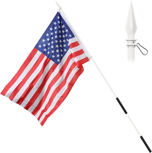 Vista 8 de YeYeBest Poste de bandera de mano de 4 pies a 7 pies con bandera estadounidense de 3 x 5 pies, tecnología resistente a enredos de 360°, con mango