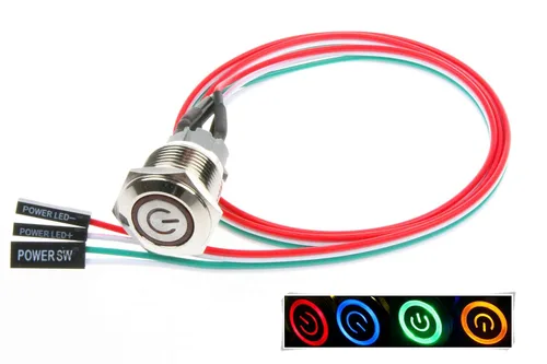 Vista 6 de Interruptor de chasis de 0.472 pulgadas, interruptor de botón de metal con cable de extensión de 22 pulgadas, rojo, amarillo, azul, verde, fuente