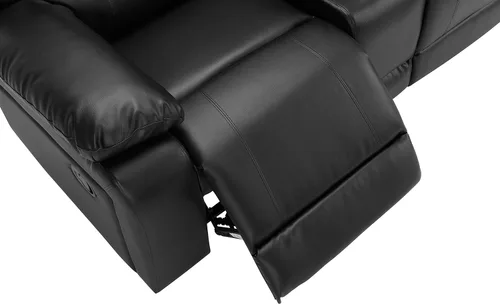Vista 5 de cjc Sofá modular reclinable de cuero para sala de estar, sofá en forma de L, 2 consolas, 4 portavasos y almacenamiento, juego de sofás tapizados