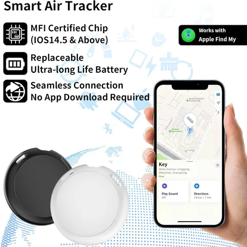Vista 3 de Paquete de 2 rastreadores GPS para vehículos que funcionan con Find My (solo iOS) Buscador de artículos de automóvil en tiempo real, cobertura