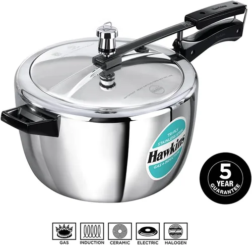 Vista 11 de HAWKINS Triply - Olla a presión de acero inoxidable, olla ancha, tapa interior, 7 litros, color plateado