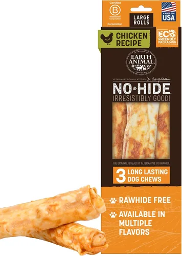 Vista 16 de Earth Animal No Hide Chews - Rollos masticables para perros grandes sin cuero crudo de larga duración, carne de res - 2 unidades Large Beef
