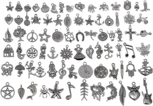 Vista 5 de RUBYCA 50 dijes de plata mixta a granel para hacer joyas, pulseras, colgantes pequeños para collares, color plateado envejecido, como en la imagen