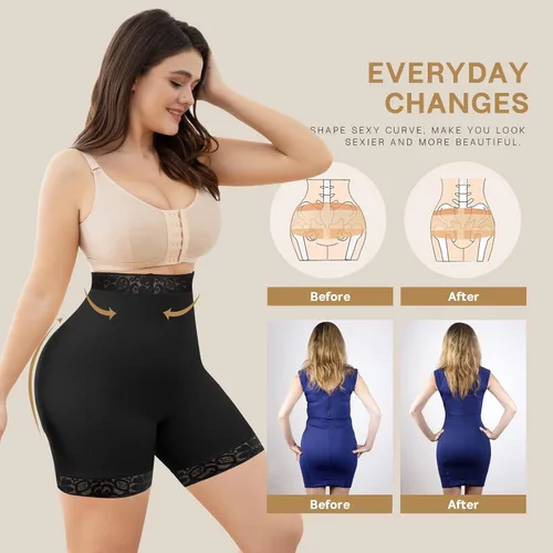 Vista 5 de KELLYLEE Ropa interior moldeadora para mujer con control de abdomen, cintura alta, levanta glúteos, pantalones cortos de compresión, ropa