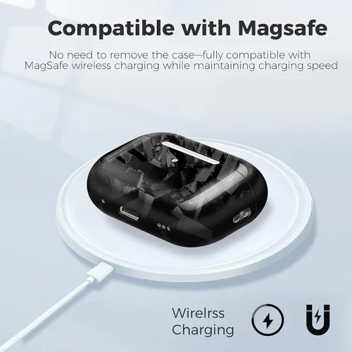 Vista 7 de MONOCARBON Funda de fibra de carbono forjada real para AirPods Pro 3, cubierta dura protectora delgada con cordón, compatible con MagSafe
