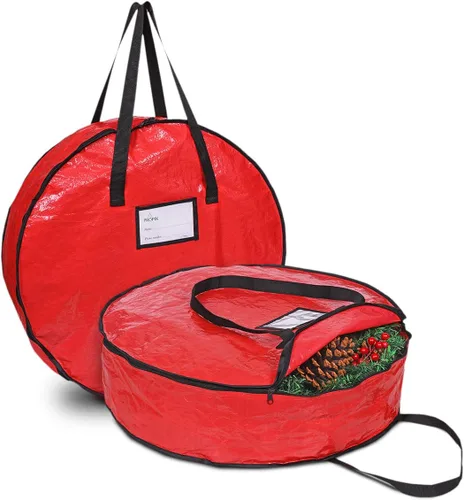 Vista 8 de Bolsa de almacenamiento para corona de Navidad de 24 pulgadas, contenedor de guirnalda con material resistente a desgarros, con asas resistentes