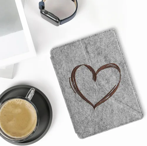 Vista 3 de Funda de fieltro de origami compatible con Amazon Kindle Paperwhite 11. generación 2021 - Funda con soporte - Corazón cepillado marrón oscuro