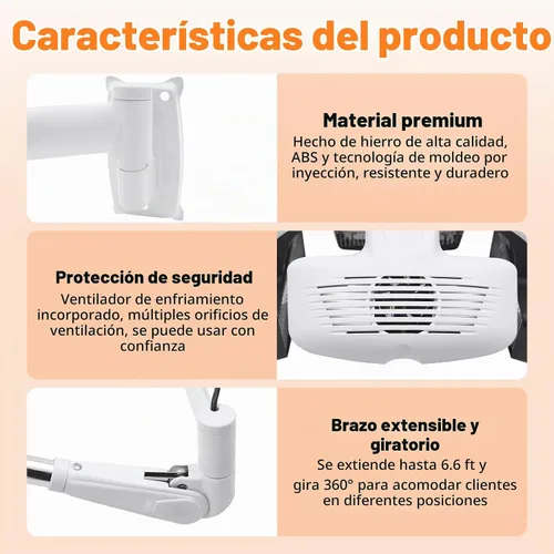 Vista 6 de Secador de pelo profesional multifunción, secador de peluquería de alta potencia de 1500 W con 5 discos térmicos y brazo ajustable giratorio
