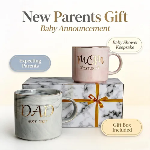 Vista 5 de Mecai Nuevos padres Gfits-Mom and Dad Est 2027 Tazas de café Gris y rosado