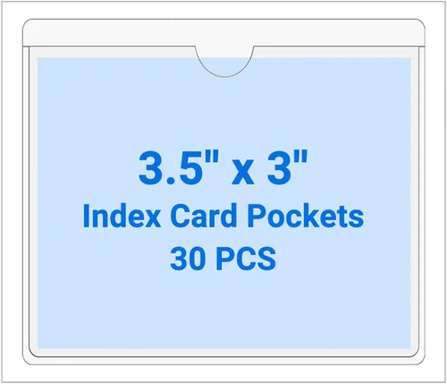 Vista 27 de 30 PCS Clear Self Adhesive Plastic Label Pockets, Top Loading Business & Library Index Card Holders, Peel and Stick Sleeves for Storage Bins, Totes