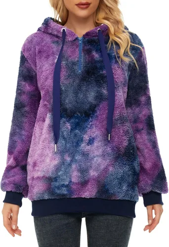 Vista 23 de Century Star Sudadera deportiva mullida de vellón con capucha para mujer de talla extragrande con bolsillos