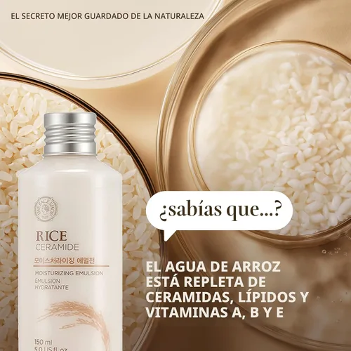 Vista 6 de The Face Shop Emulsión Hidratante de Ceramidas de Arroz - Extracto de Arroz - Loción Facial Ligera - Iluminadora - Hidratante que Combate