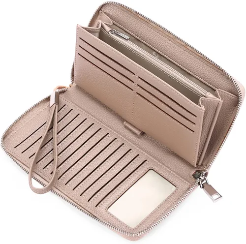Vista 8 de GOIACII Cartera de piel con bloqueo RFID para mujer, con cremallera alrededor de gran capacidad, cartera larga para tarjetas de crédito, cartera