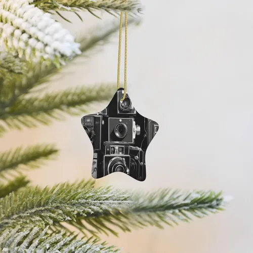 Vista 18 de Adornos de árbol de Navidad colgantes de mariposa morada, adornos de cerámica, decoración de porcelana de Navidad, adorno colgante para el hogar