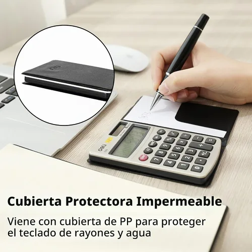Vista 4 de Calculadora, Calculadoras Básicas de Función Estándar Deli, Calculadora de Oficina de Energía Dual Solar y Batería con Cubierta, Panel de Metal