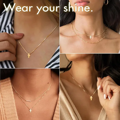 Vista 7 de Cross Necklace for Womens, 14K Gold Plated Dainty Gold Necklaces Sterling Silver Small Cross Pendant Faith Necklace Simple Gold Necklace Jewelry