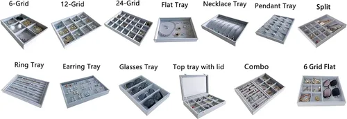 Vista 6 de Svea Display Bandeja organizadora de anillos de terciopelo gris, ideal para cajones de espacios pequeños, práctica, apilable, de grado premium