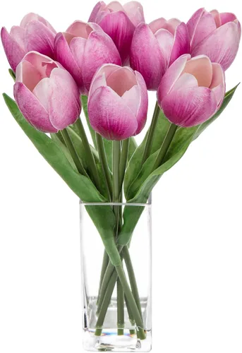 Vista 14 de Briful Flores Artificiales Flor de Tulipán Artificial Blanca en Jarrón Transparente, Arreglo de Tulipanes de Espuma de Tacto Real Adecuado para Crema