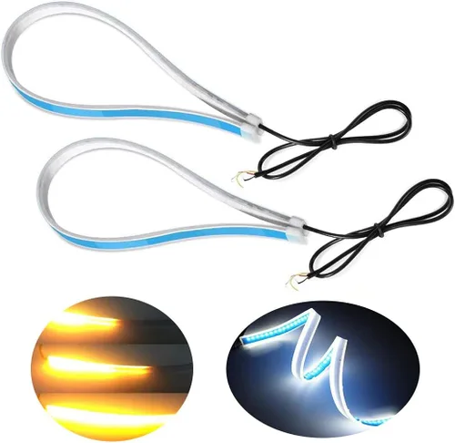 Vista 2 de TOPKU Tira de luz LED, 2 unidades, 18 pulgadas, DRL, blanco y ámbar, tira de luz LED para faros delanteros, luz de tubo de luz diurna, luz
