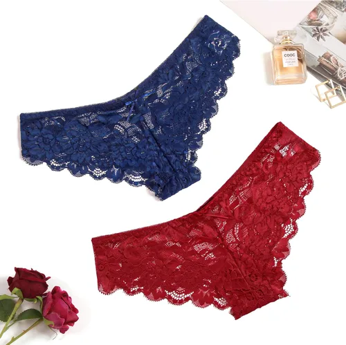 Vista 6 de Avidlove Bragas de encaje sexy para mujer, 4 paquetes de ropa interior hipster en forma de V