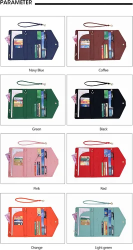 Vista 7 de FLO-MOTOR multifunctional Rfid blocking travel passport wallet,trifold document holder passport bag with wrist strap large capacity clutch passport