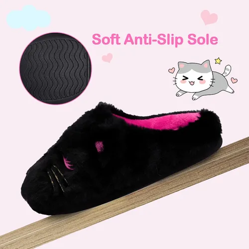 Vista 3 de Pantuflas esponjosas para niñas pequeñas, bonitas, de unicornio, gato, para interiores, hogar, zapatos de casa, zapatos de felpa mullida