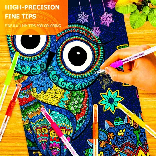 Vista 5 de Soucolor Bolígrafos de gel con purpurina para libros de colorear para adultos, suministros escolares de clase de arte, paquete de 120 unidades, 60