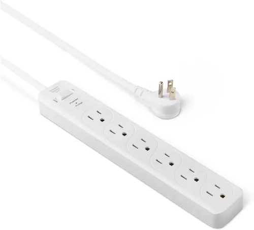 Vista 10 de Amazon Basics Regleta de protección contra sobretensiones con 6 tomas, 2 puertos USB, 1000 julios, cable de 6 pies de longitud, color negro