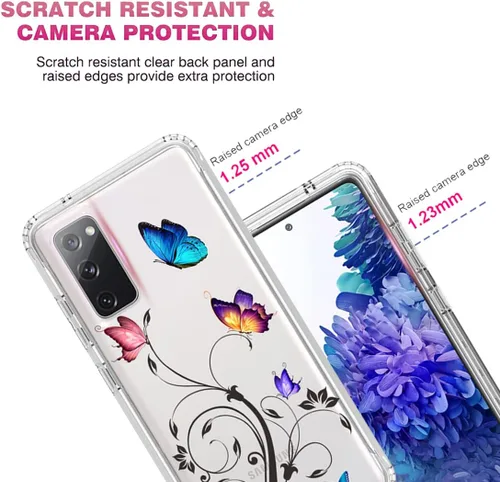 Vista 2 de Funda para Galaxy S20 FE 5G, SM-G781U con protector de pantalla de vidrio templado, cuerpo completo transparente con protección de diseño floral