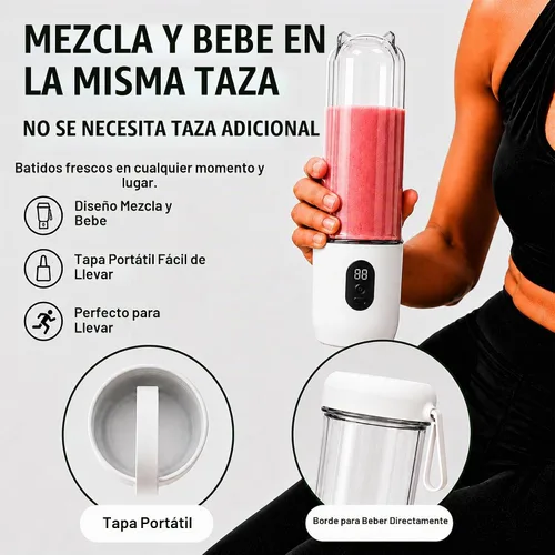 Vista 5 de Licuadora portátil para batidos y batidos de proteínas, licuadora personal recargable USB-C de 17 onzas con pantalla LED, batidora de 16 cuchillas